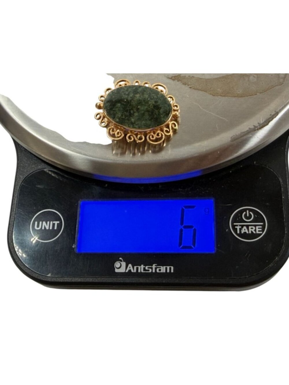 Vintage jewelry Burt Cassell Oval Jade Filigree Brooch Pin 6g 1/20 12kt Gold - Picture 2 of 6